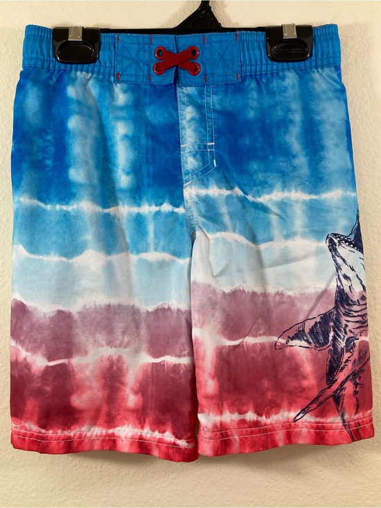 Cat & Jack Other - Cat & Jack Boys Shark Tie Dye Swim Trunks Size S 6/7 Blue Red White